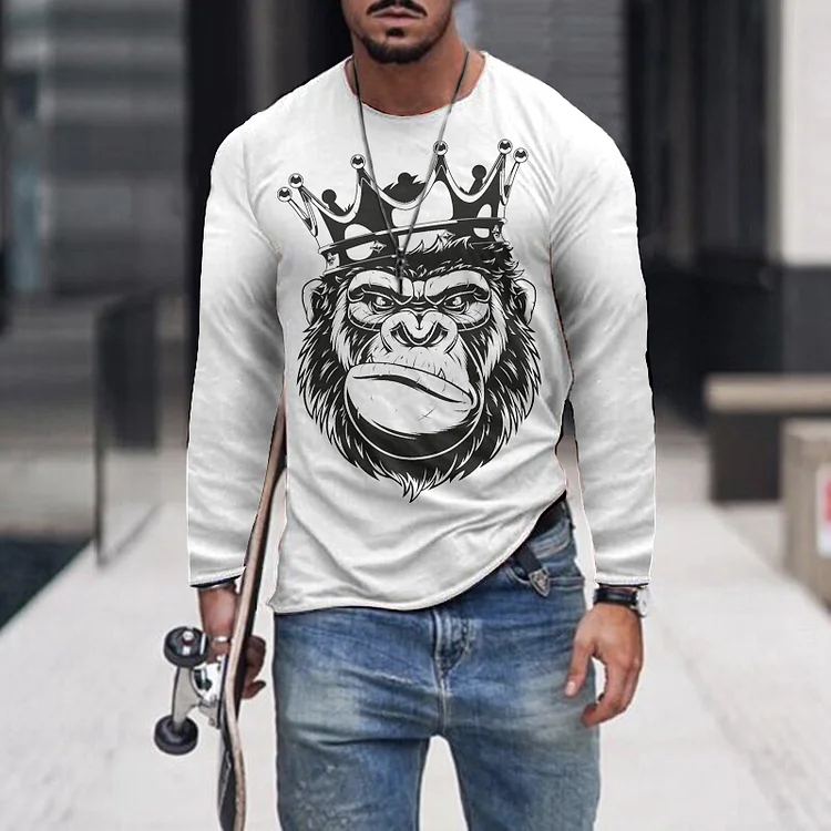White Fashion Print Long Sleeves T-Shirt