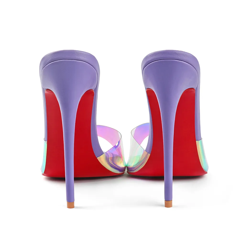 120mm/100mm Women's Sandals Strap Pointed Toe Stitching Mules Red Bottom Heels