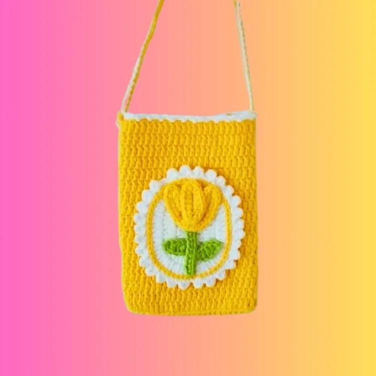 Lulusnow Handmade Yellow Tulip Crochet Phone Bag