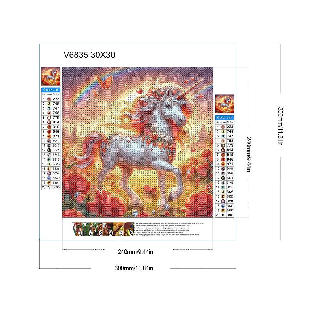 Full Round Diamond Painting 30*30cm - Unicorn