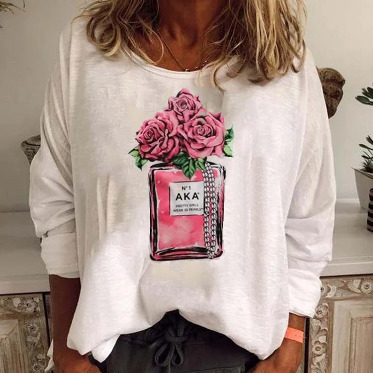 Casual printed round neck long sleeve sweater