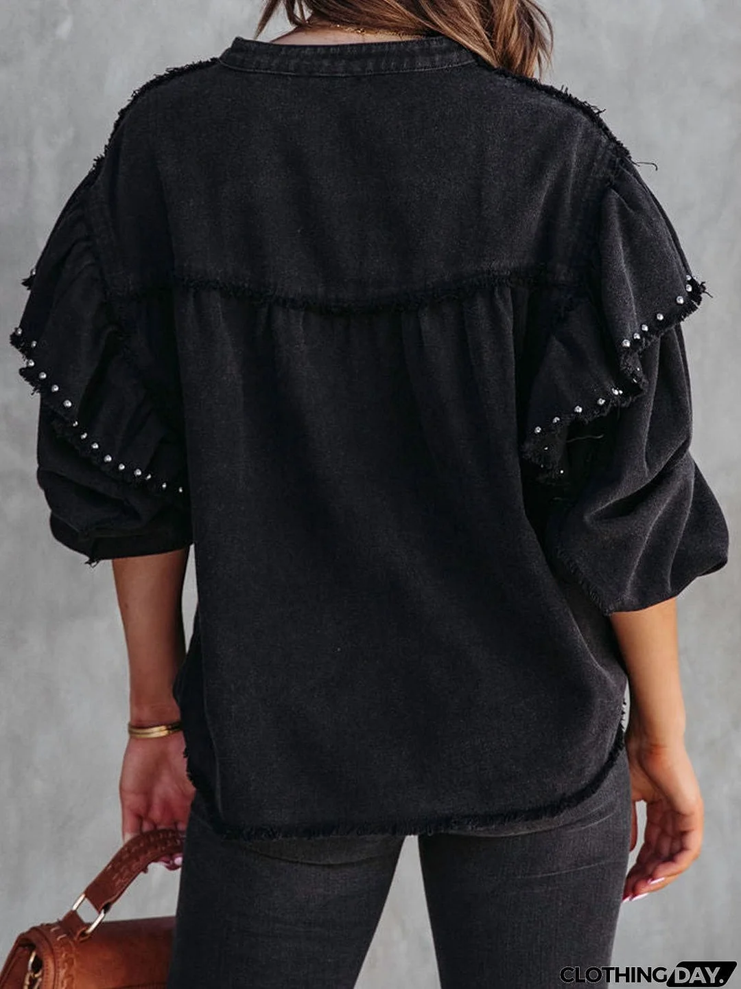 Button Down Raw Hem Denim Jacket