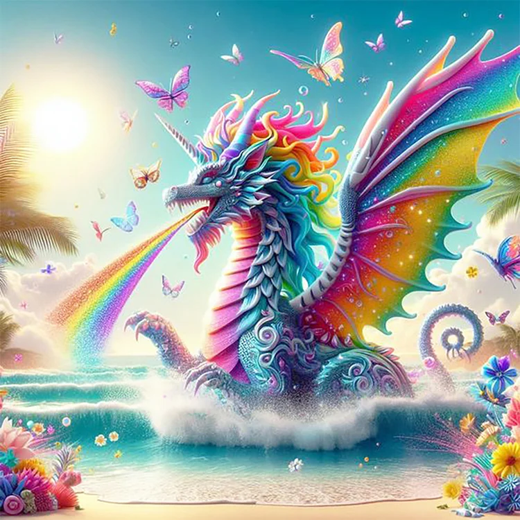 Colorful Dragon On The Seaside 30*30CM (Canvas) Full Round Drill Diamond Painting gbfke