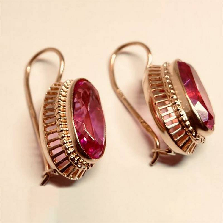 Vintage Red Crystal Rose Gold Earrings