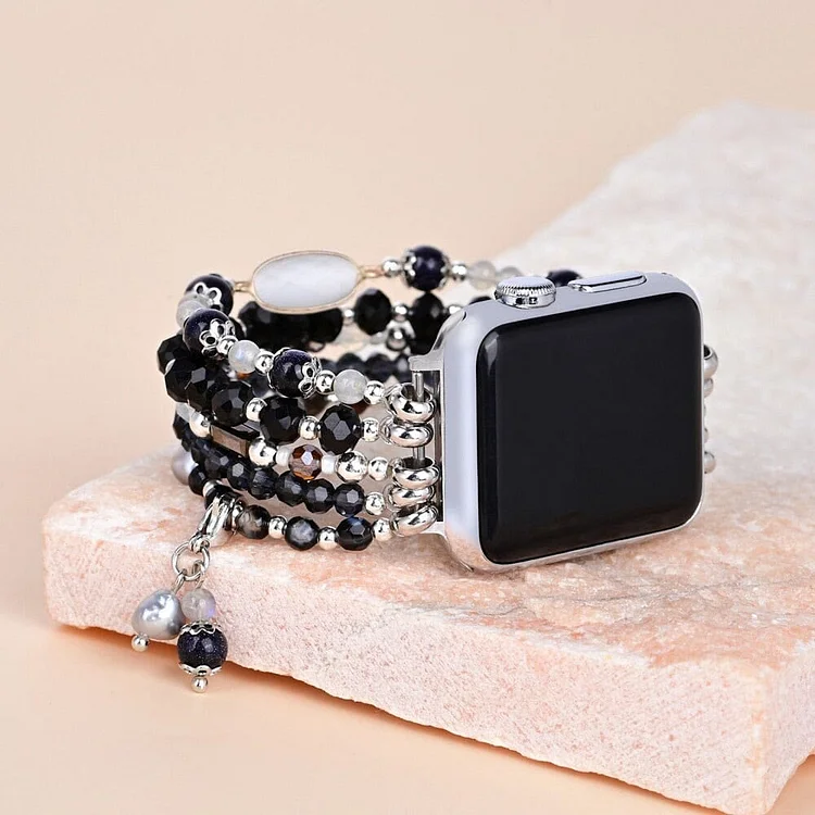 Olivenorma Obsidian White Agate Apple Watch Strap Wrap Bracelet