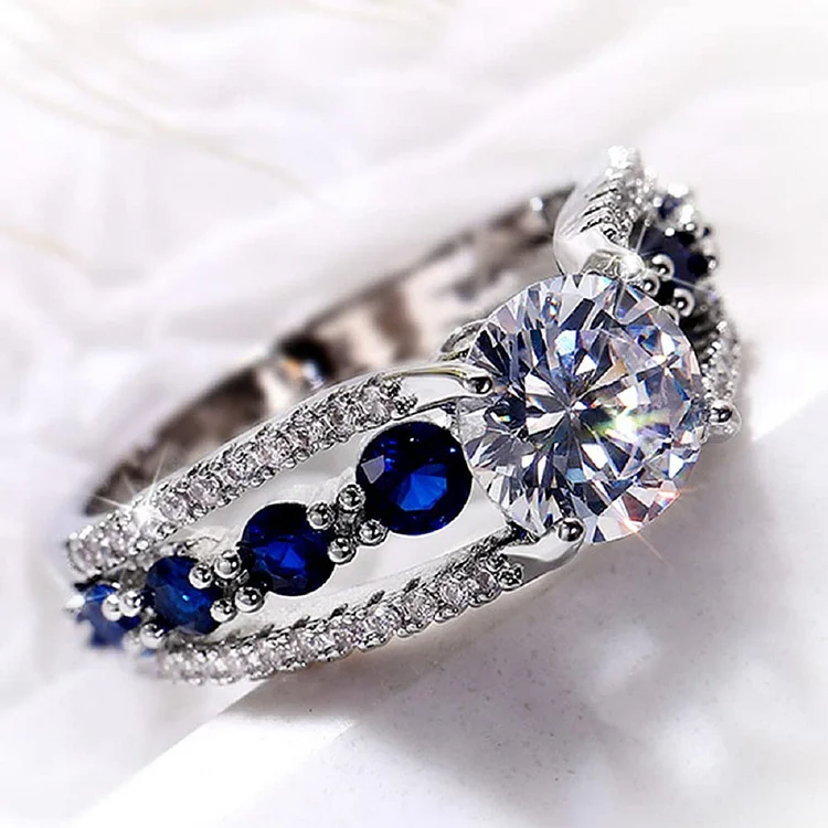 Creative Hollow Sapphire Blue Zircon Ring