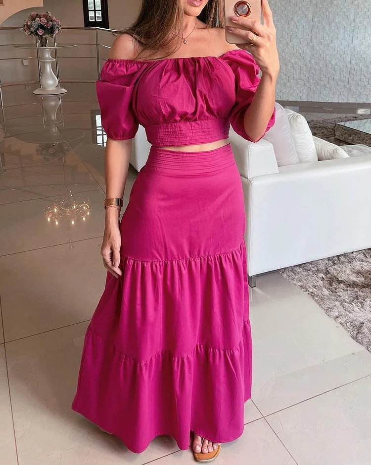 One-shoulder stacked two-piece set