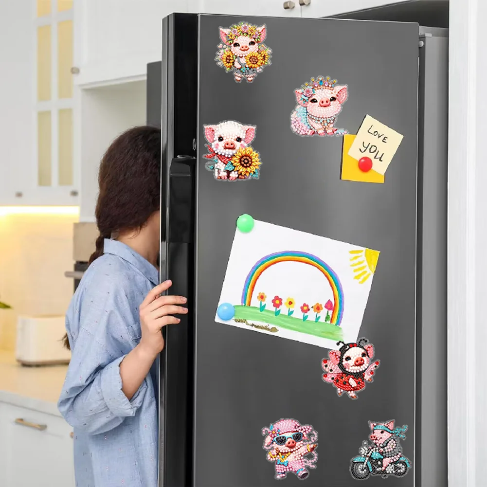 6Pcs DIY Pig Acrylic Special Shape Diamond Painting Refrigerator Magnet Dragonfly