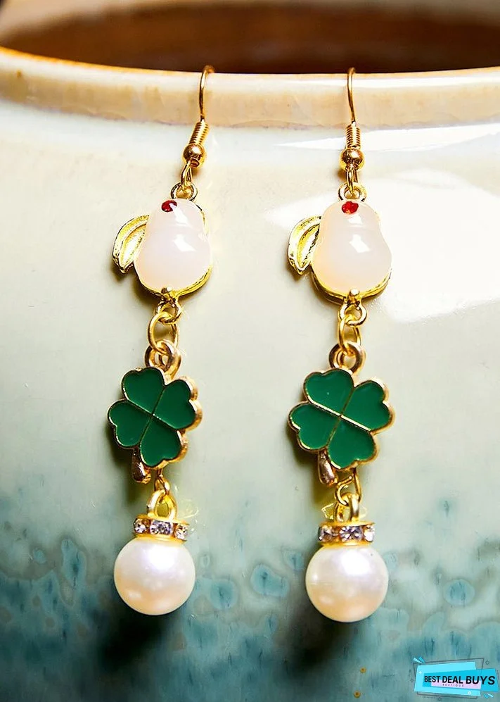 Stylish Little White Rabbit Jade Pearl Drop Earrings