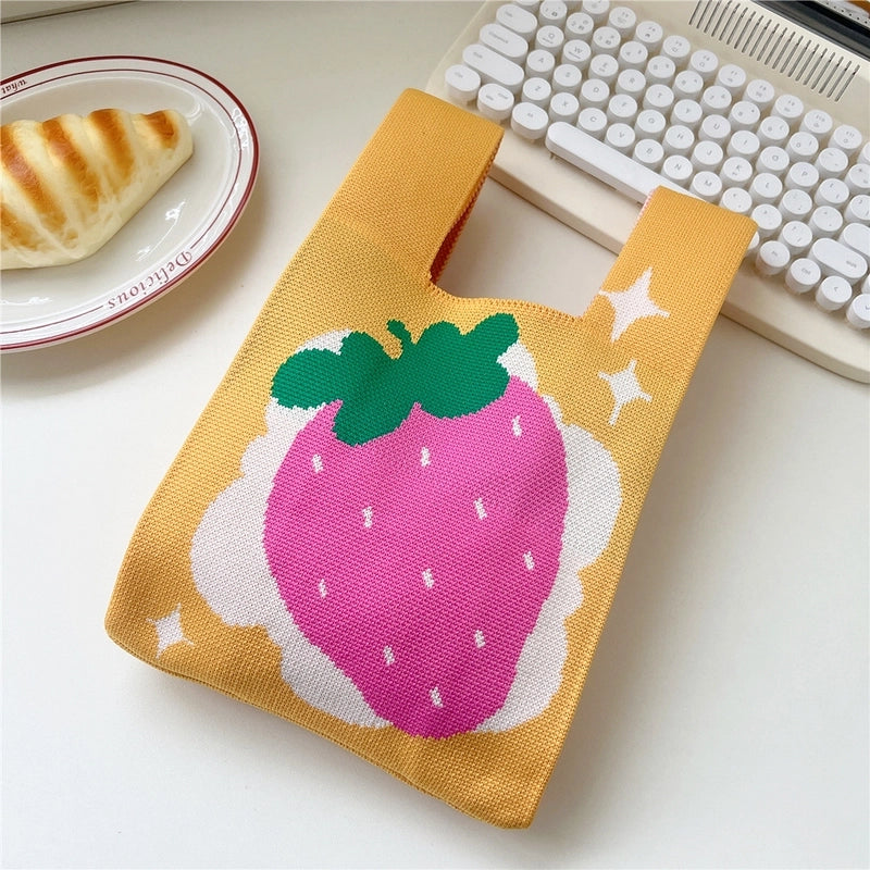 Women’s Small Knit Stripe Fruit Cute Basic Weave Open Bucket Bag