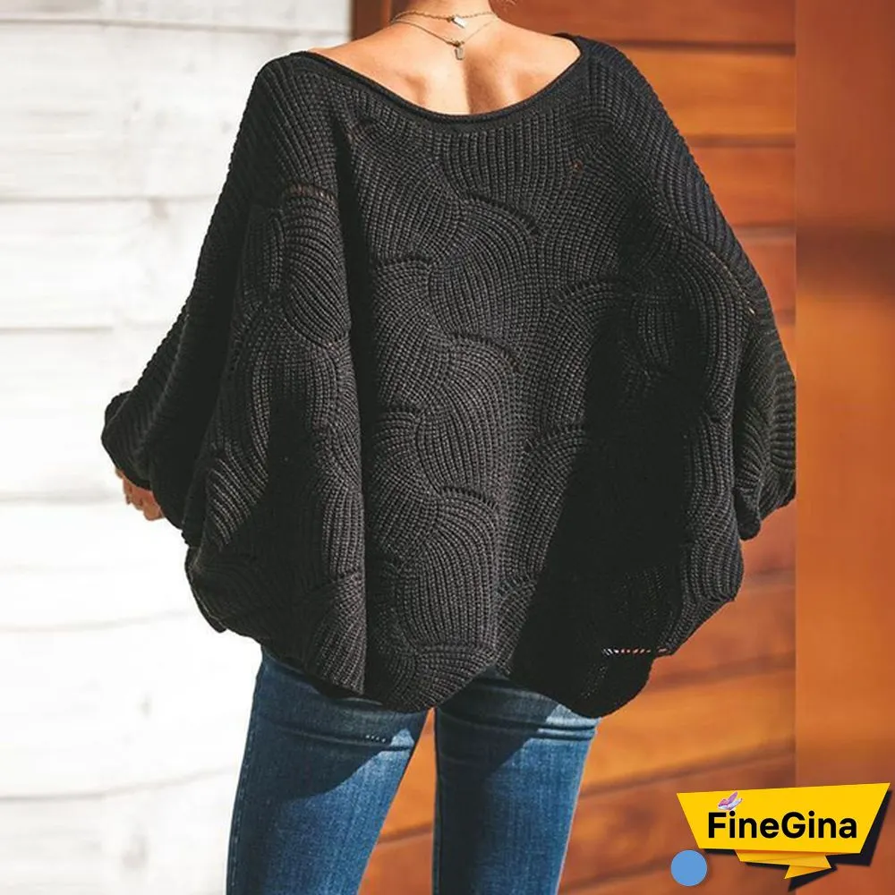 Women Plus Size Fashions Pure Color Hollow Out Bat Sleeve Loose Sweaters Ladies Autumn Winter Pullovers Tops S-5XL