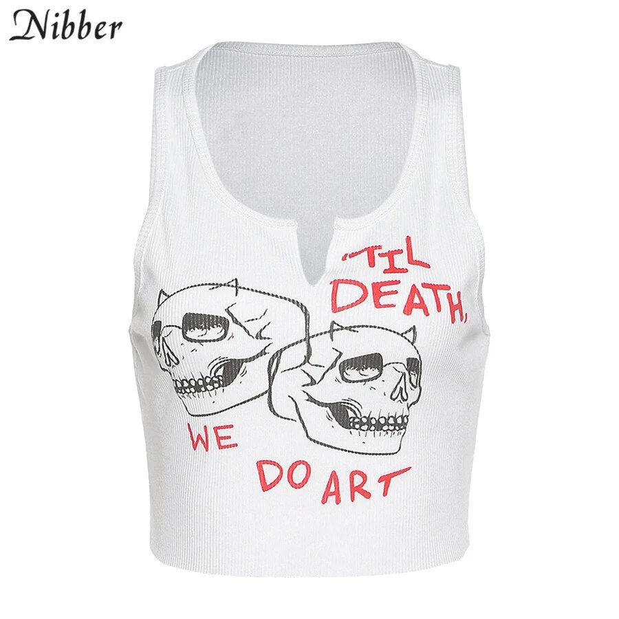 Nibber Cyber Aesthetics Graphic Y2k Streetwear Women Chic Sleeveless Activity Tank Tops 2021 Harajuku Skinny Crop Tops Camisole