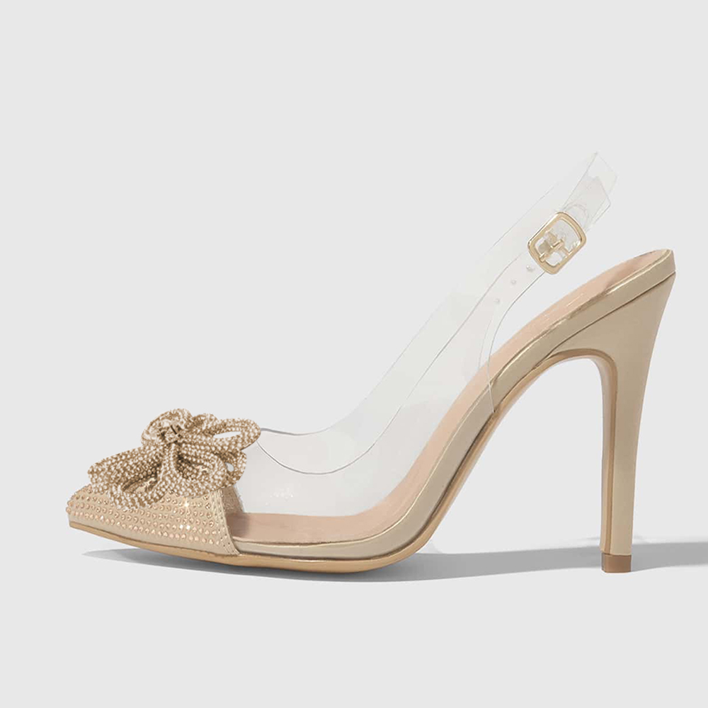 Clear & Nude Glitter Almond Toe Stiletto Heel Slingback Pumps Nicepairs