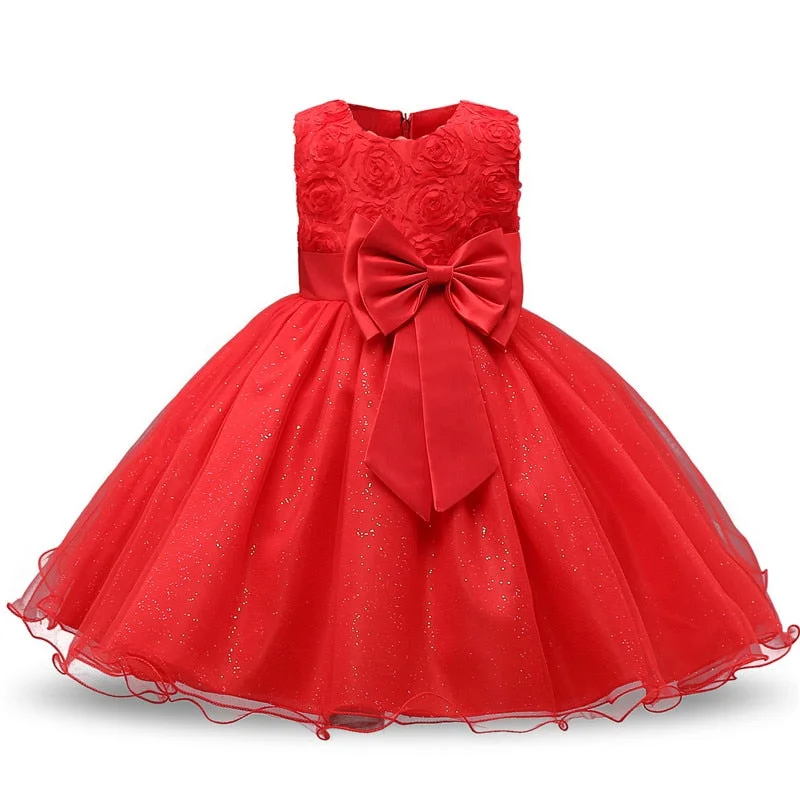 Elegant Princess Lace Dress Kids Flower Embroidery Dresses For Girls Vintage Children Dresses for Christmas Party Red Ball Gown