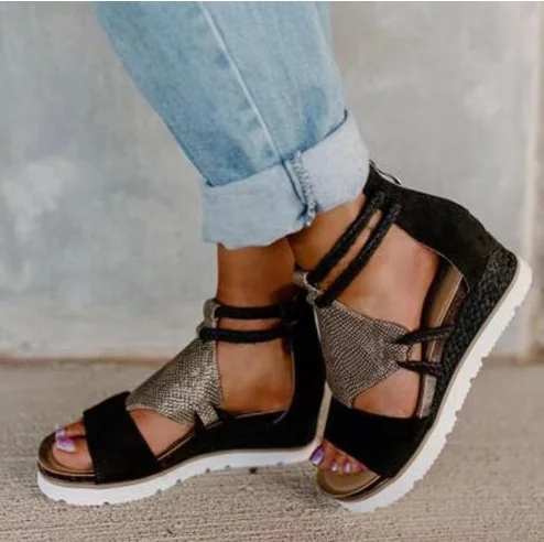 New Spring Women Sandals Sexy Peep Toe Side Hollow Female Wedge Sandals Casual Solid Color Comfortable Thick Bottom Lady Sandals