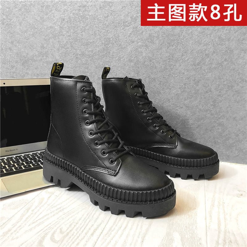2020 Winter New Black Thick Base Cloth Mid-Top Boots Men Fall British Trend Boots Hight-Top Korean Casual Men's Shoes Boots