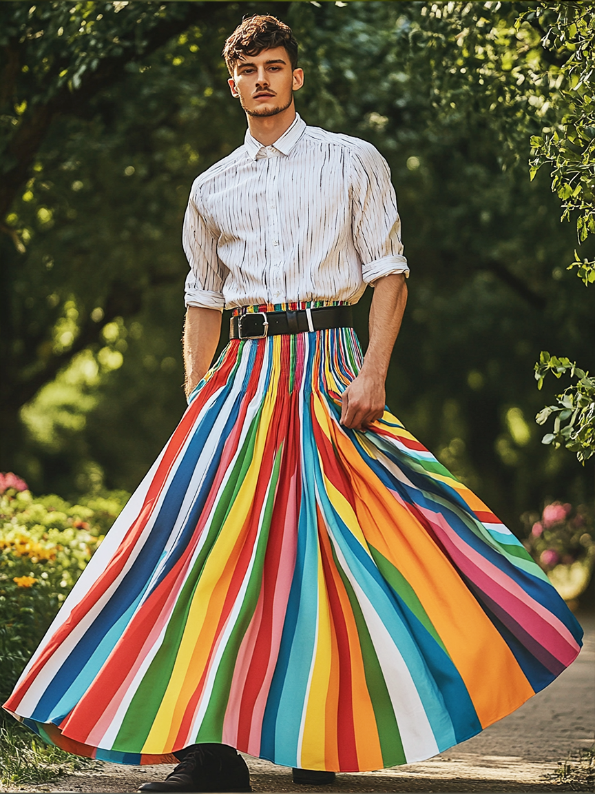 Rainbow Stripe Men's Festival Carnival Skirt