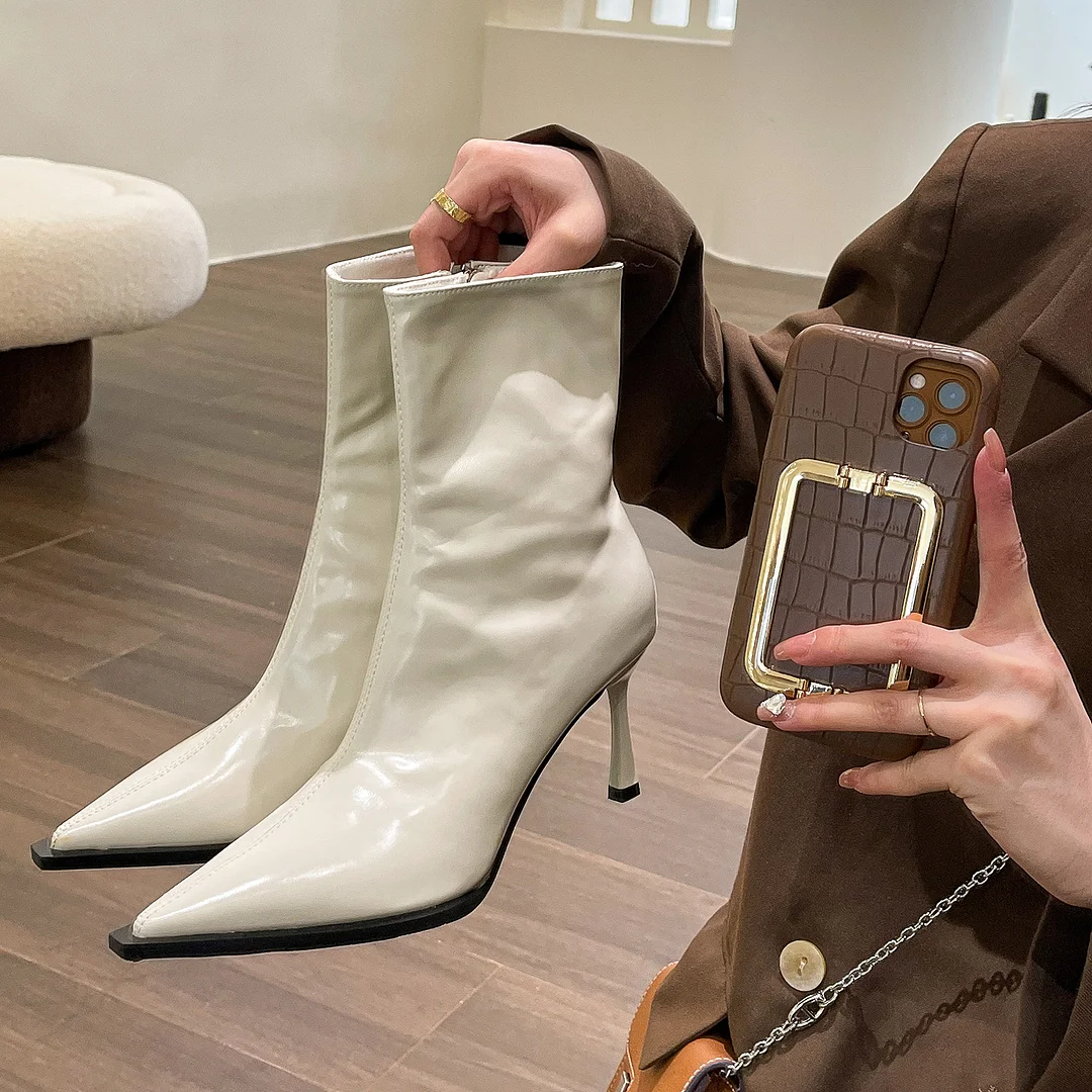 Churchf Churchf Pointed Short Boots Children 2024 New Temperament High-Heeled Shoes Painted Leather Thin Boots