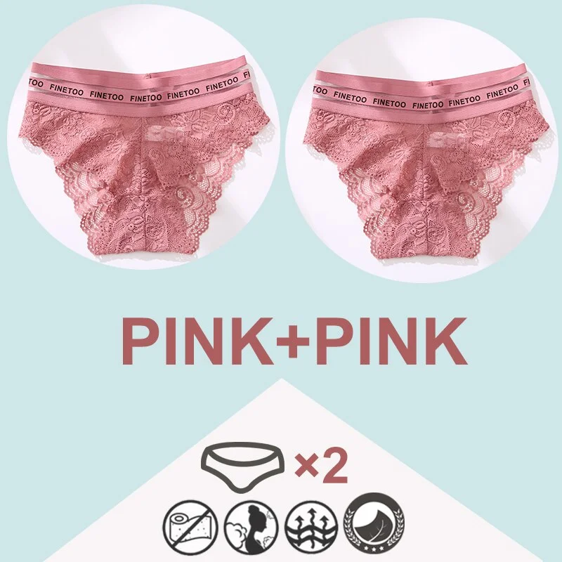 FINETOO 2PCS/Set High Waist Women Panties Sexy Lace Underwear Woman Lace Pantys Mesh Floral Lingerie Female Seamless Briefs L-XL