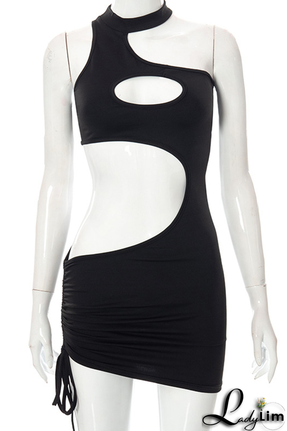 Black Sexy Solid Split Joint Half A Turtleneck Pencil Skirt Dresses