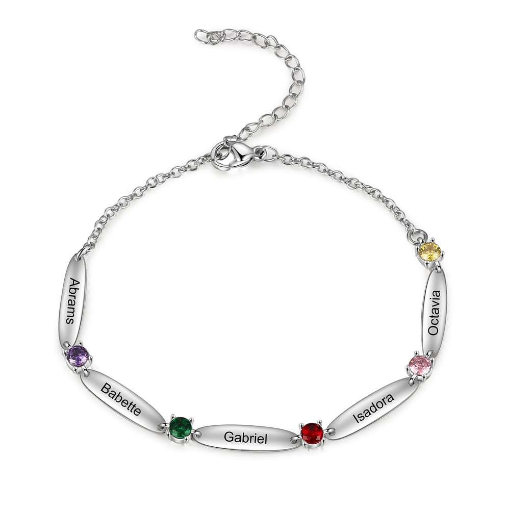 Personalisiertes 5 Namen Armband mit 5 Geburtssteinen n5-b5 Kettenmachen