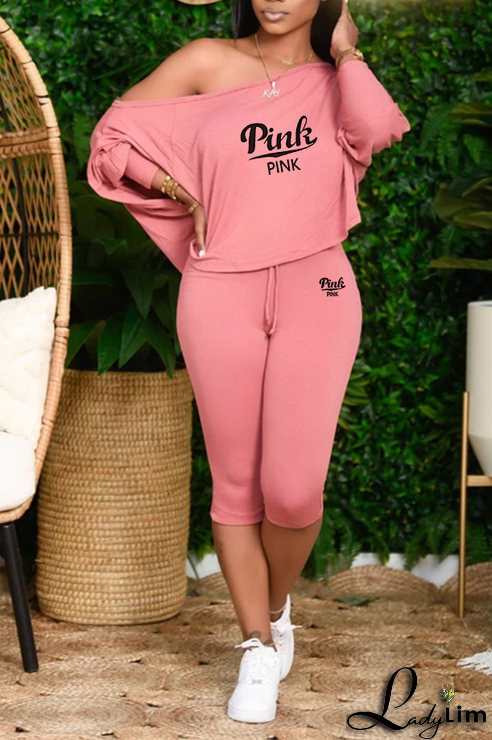 Gray White Fashion Print Patchwork One Shoulder Long Sleeve Two Pieces