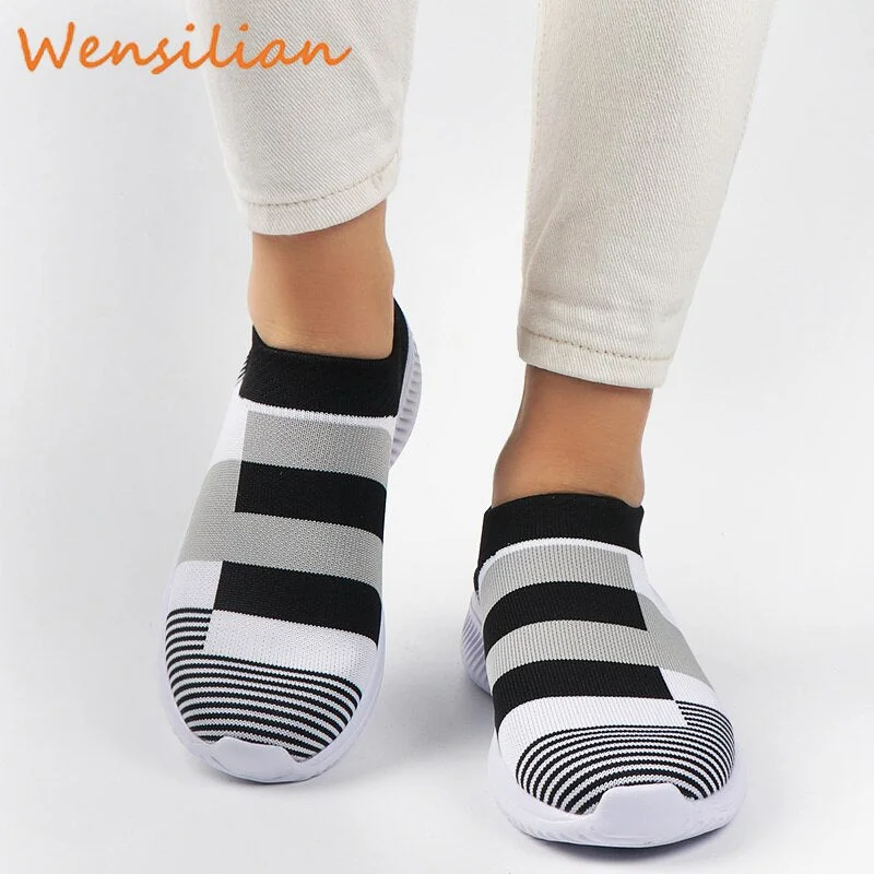 Sock Shoes Women Sneakers Female Knitted Sneaker Woman Shoe Loafers Breathable Causal Flat Shoes Chaussure Femme Schoenen Vrouw