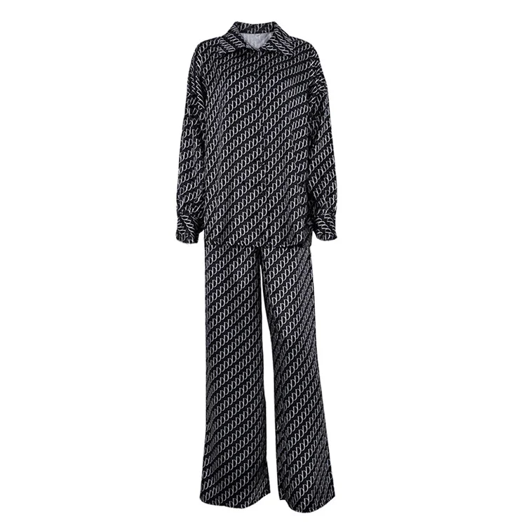 Ueong Ueong New Women's Spring Premium Long Sleeve Loose Shirt Trousers Two-Piece Satin Print Suit