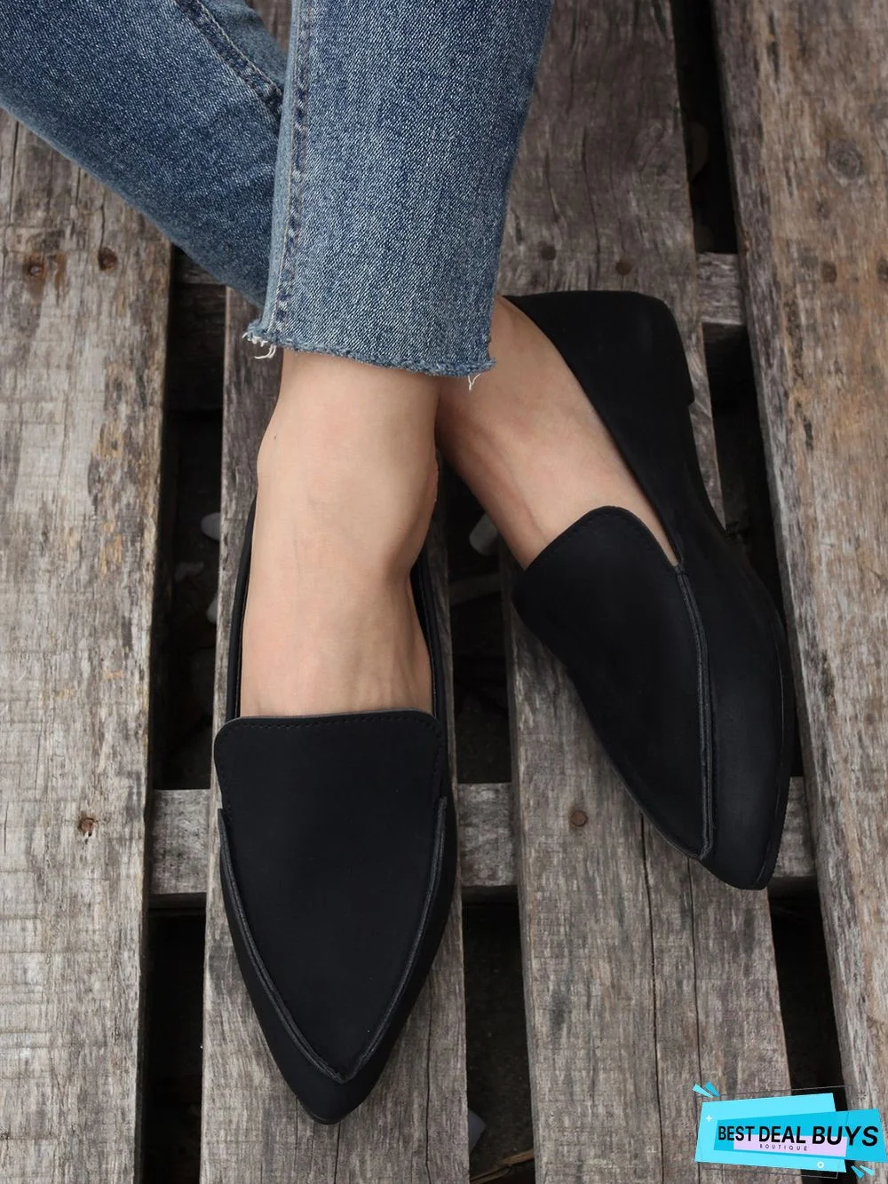 Simple PPlain Color Pointed Toe Flat Loafers