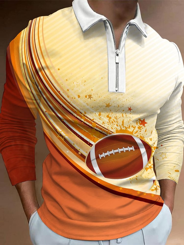 Men's Zipper Football Print PoLo Shirt