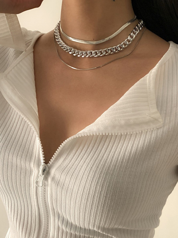 Solid Color Hollow Chains Necklaces Accessories Dainty Necklace SILVER-One_size