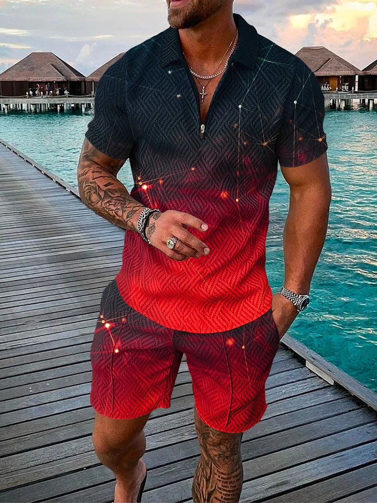 Men's Holiday Fashion Abstract Gradient Printing Polo Suit