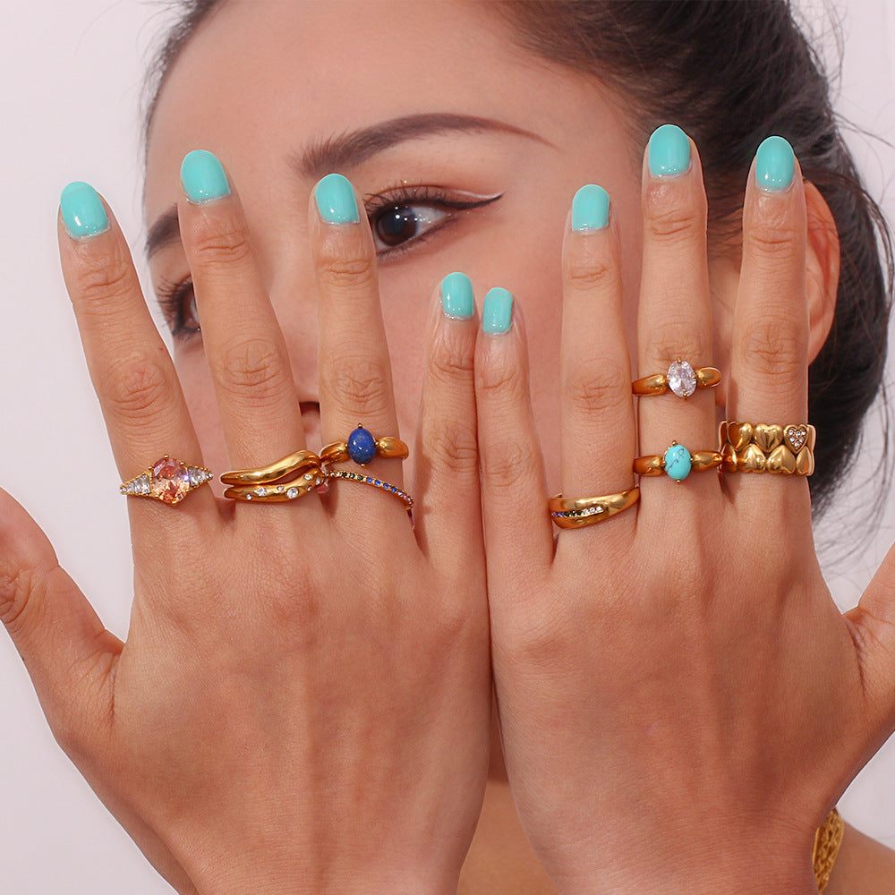 Women Fashion Circle Geometric Stainless Steel 18K Gold Plated Rings