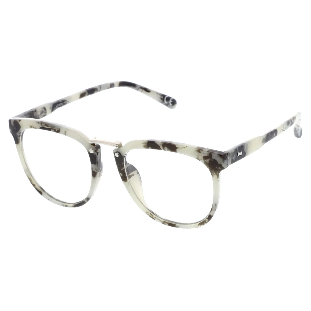 Classic Metal Bridge Square Flat Clear Lens Horn Rimmed Eyeglasses 55mm