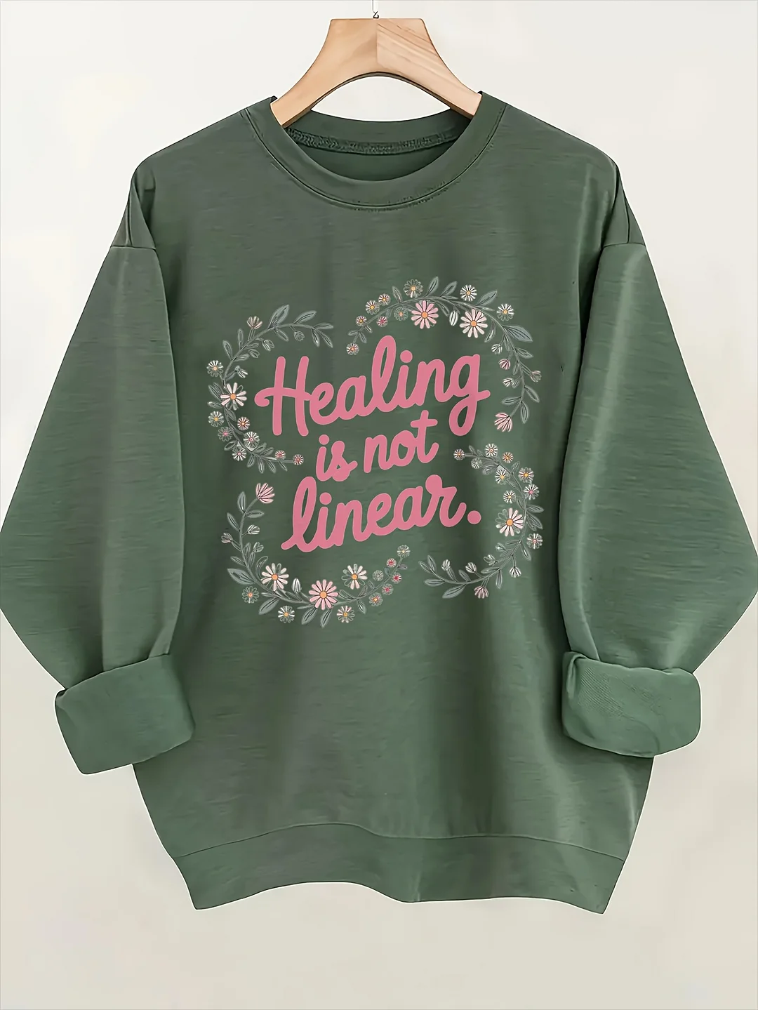 Women's Black Round-Neck Hoodie With Floral & Geometric Print & " Is Not Linear" Text - Long Sleeve Casual Pullover, Machine Washable, All-Season Comfort, Ideal Gift For Her | IFYHOME