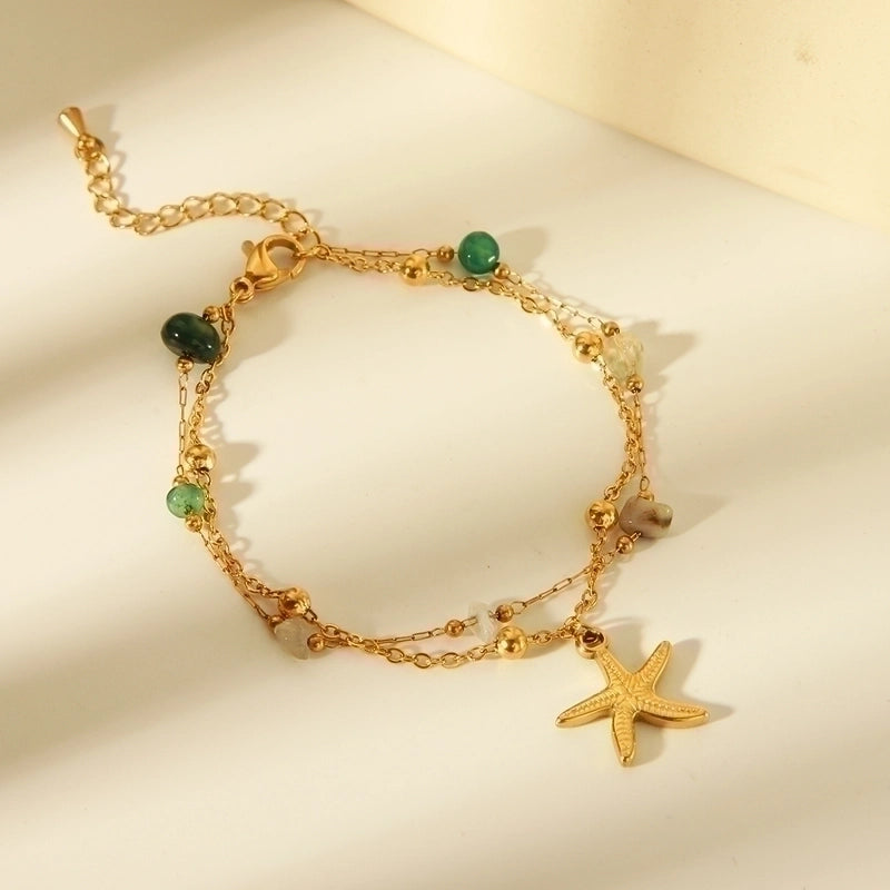 Beach Minimalist Commute Starfish Shell Fish Tail 304 Stainless Steel 18K Gold Plated Acrylic Natural Stone Bracelets In Bulk