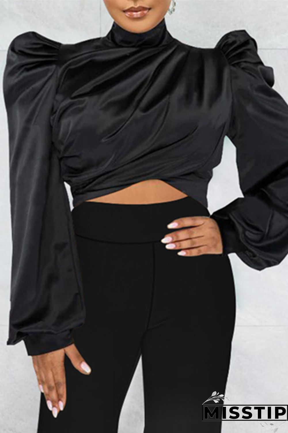 Red Casual Solid Patchwork Turtleneck Tops