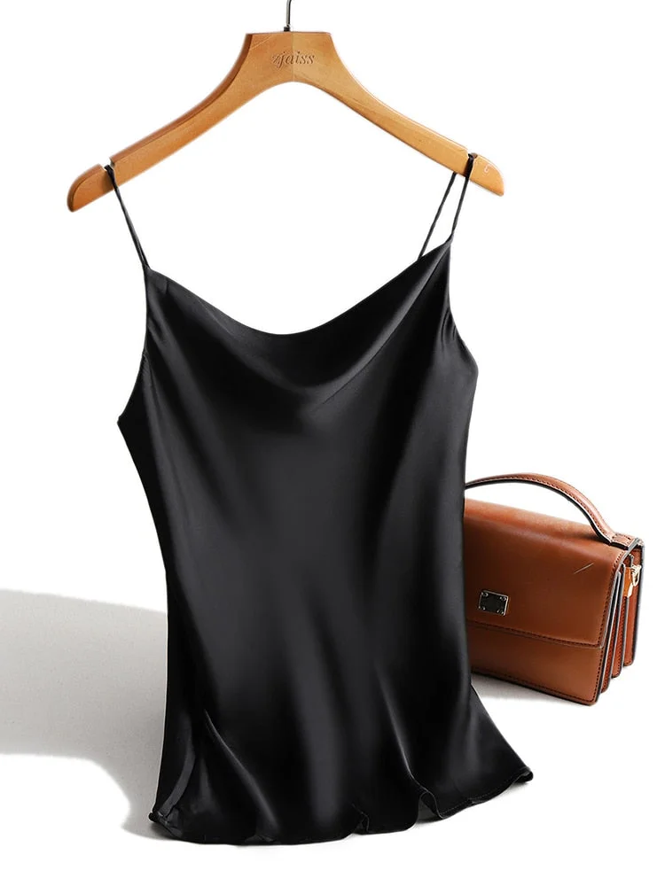 Satin Silk Tank Tops Female 2021 Summer Sexy Strap Basic Spaghetti Strap Tops Women Sleeveless Camisole Camis Vest Black White