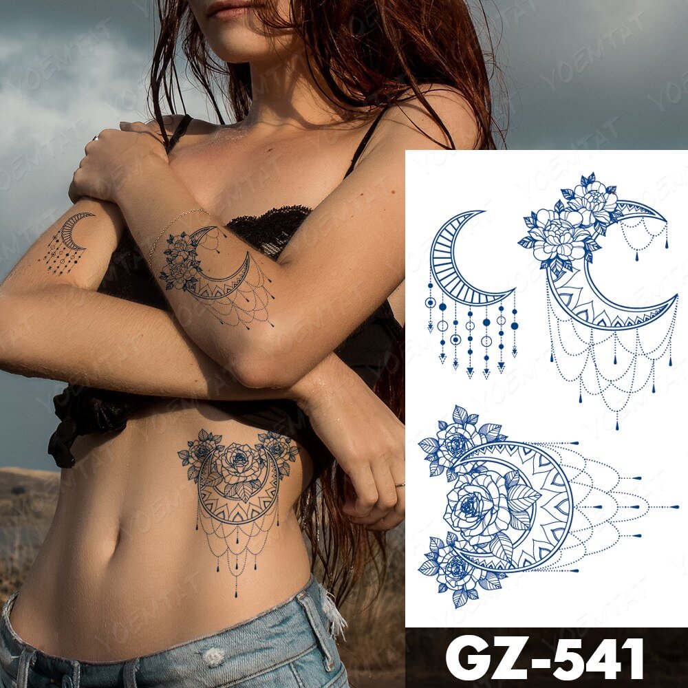Gingf Herbal Waterproof Temporary Tattoo Sticker Juice Lasting Ink Henna Flower Moon Arm Fake Tatoo Semi-Permanent Body Art