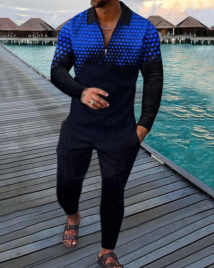 Men's Casual Long Sleeve Polo Suit-081206