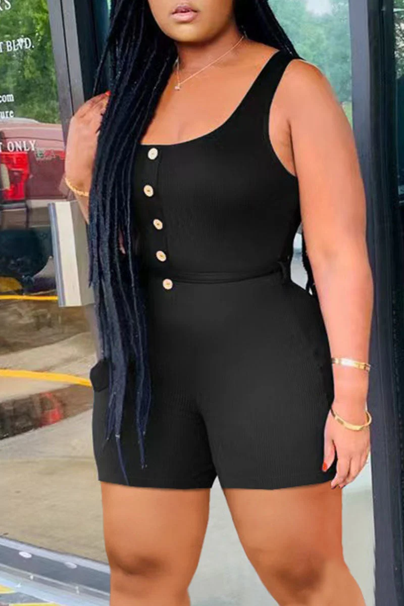 Casual Solid Bandage Split Joint U Neck Straight Jumpsuits