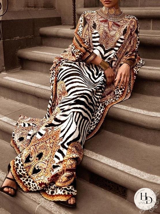 Dresses Loose Printed Robe Long Sleeve Dress for Women