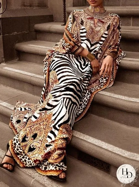 Dresses Loose Printed Robe Long Sleeve Dress for Women