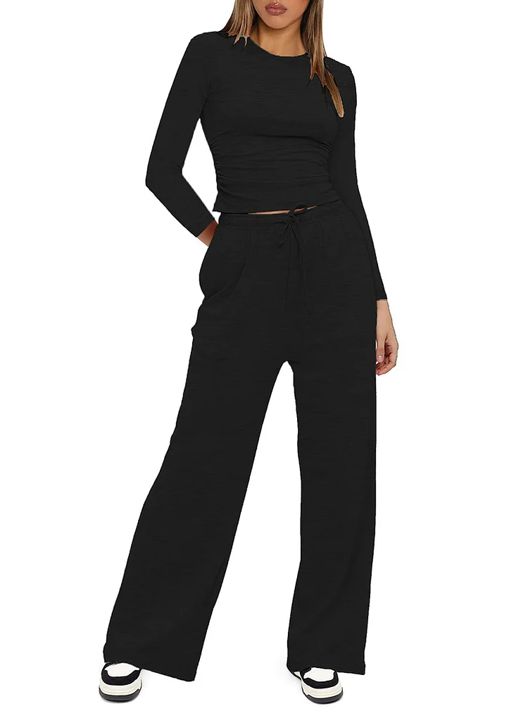 PASUXI OEM Fall Women's 2-Piece Sweatsuit Set - Solid Long Sleeve & Comfort Pants huanwei