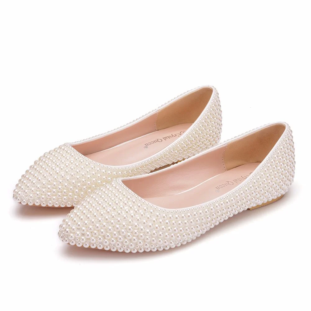 Breakj Breakj Flat-Soled Bridesmaids Wedding Shoes To Take Pictures Of Women's Singles Handmade Pearls Pregnant Women's Shoes