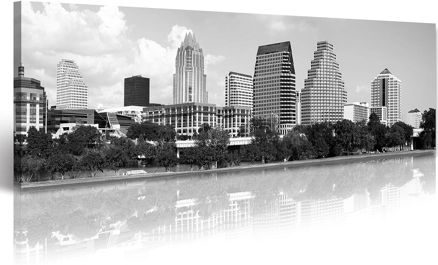 Austin Skyline Wall Art Black and White City Canvas Wall Art Living Room Decor Skyscrapers Cityscape Room Accessories Pictures for Bedroom Office Posters Paintings Morden Artwork Home Decorations 14x48in (35x120cm)