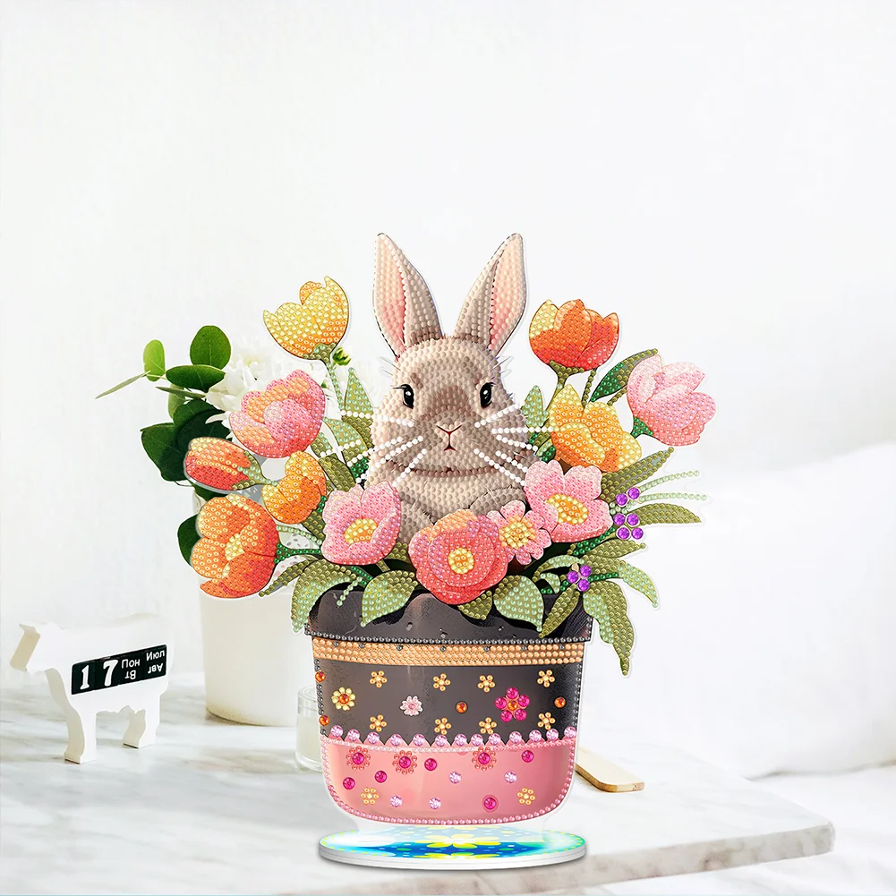 DIY Easter Egg Bunny Acrylic Single Sided Diamond Painting Desktop Ornaments Kit for Office Desktop Decor