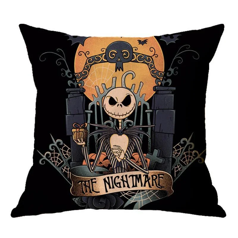 Halloween skull witch printed flax pillowcase