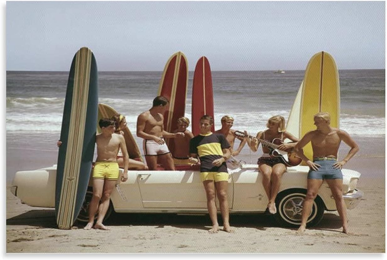 Boy And Girl with Surfboards on The Beach Poster Decorative Painting Canvas Wall Art Living Room Posters Bedroom Painting,Canvas Art Poster And Wall Art Picture Print Modern Family Bedroom Decor Post 08x12inch(20x30cm)