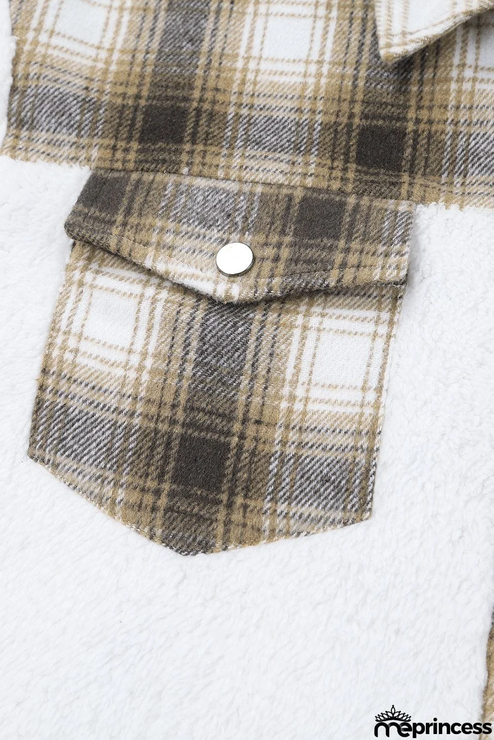 Plaid Patchwork Buttoned Pocket Sherpa Jacket